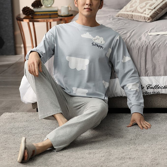 Cute Cloud Print Long Sleeve Couple Pajamas #75018