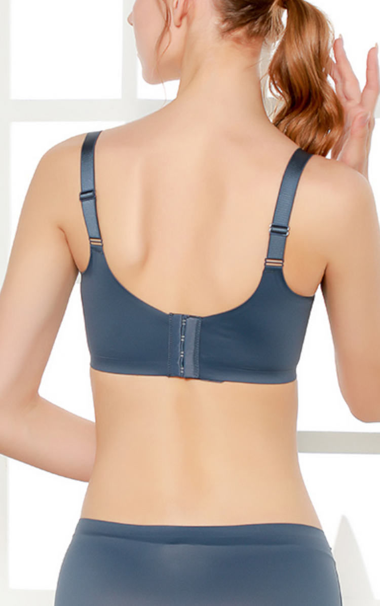 Back view of the gray bra with adjustable straps for custom comfort and support.