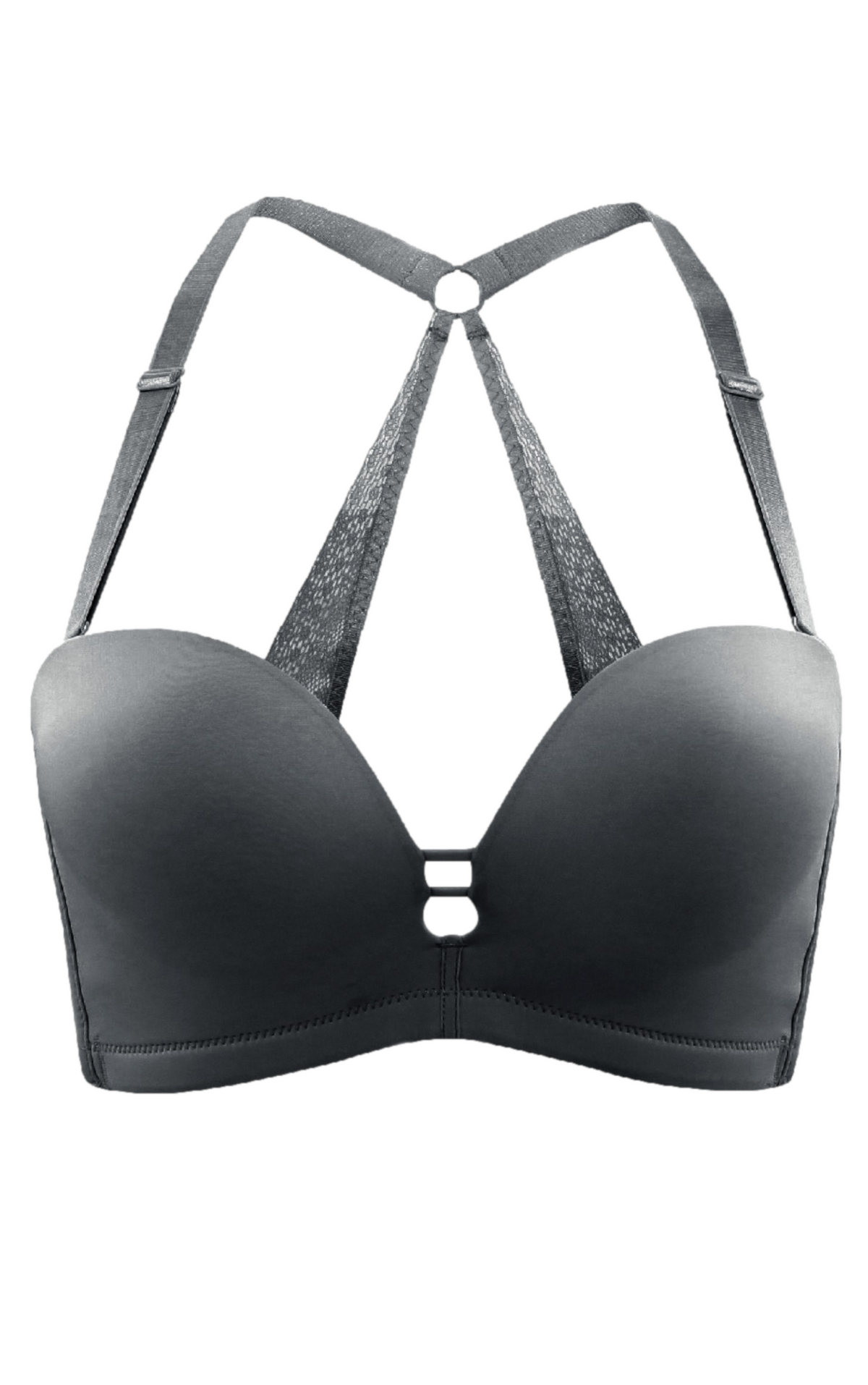 Side view of beige seamless contour bra showing ergonomic mold cups and natural lift