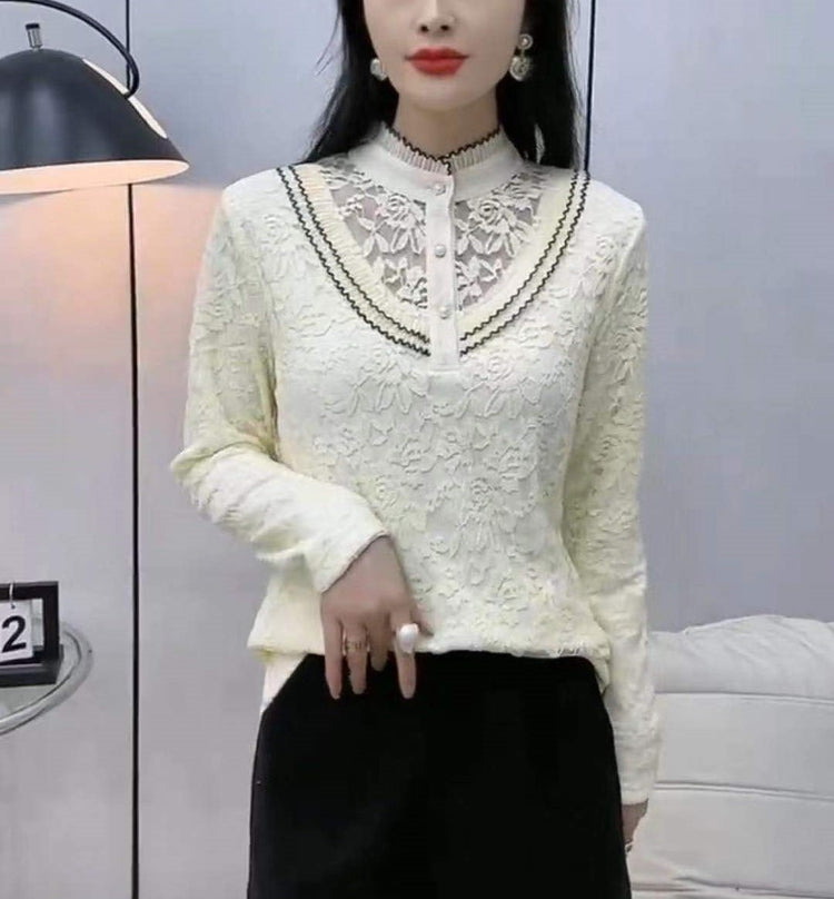 Long Sleeve Floral Lace Blouse #776608