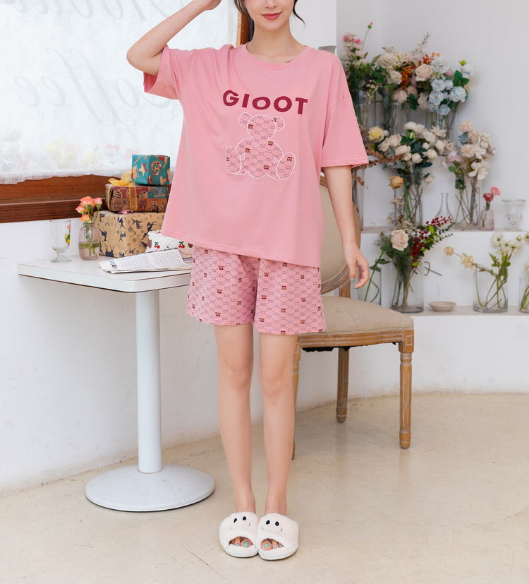 Oversized Teddy Bear Print Pajama Shorts #72317