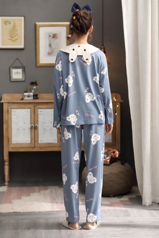 Dreamy Cloud Bear Print Long Sleeve Pajamas #71039