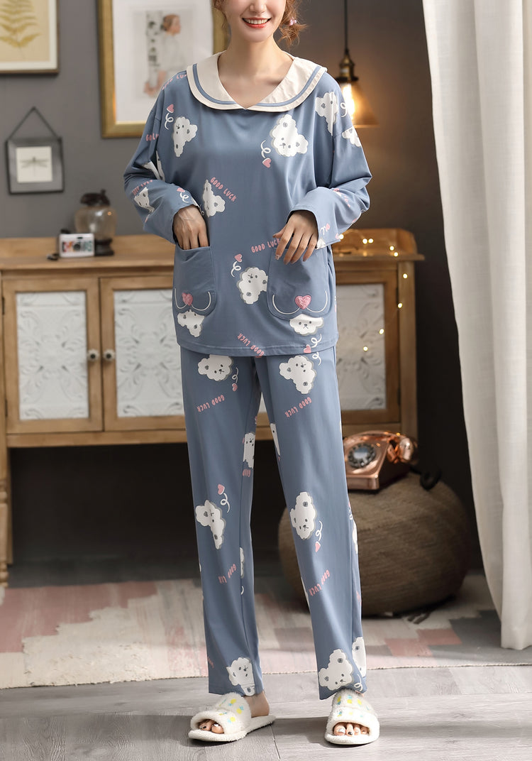 Dreamy Cloud Bear Print Long Sleeve Pajamas #71039