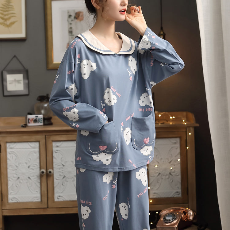 Dreamy Cloud Bear Print Long Sleeve Pajamas #71039