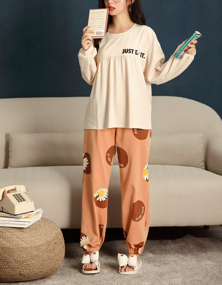 Comfy Daisy Print Long Sleeve Pajamas #71032