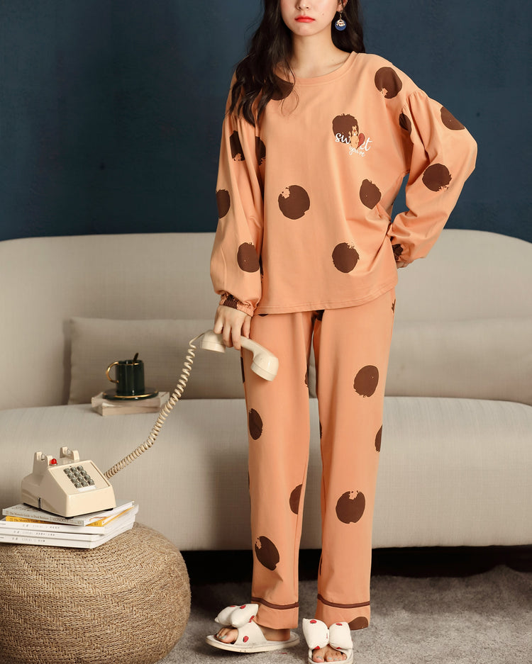 Soft Beaver Print Long Sleeve Pajamas #701019