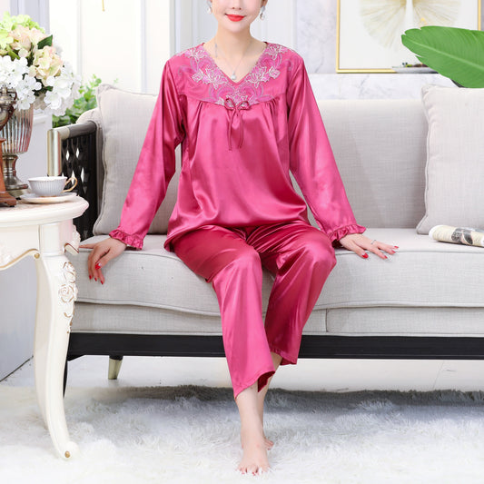 Classic Floral Long Sleeve Satin Pajamas #79003