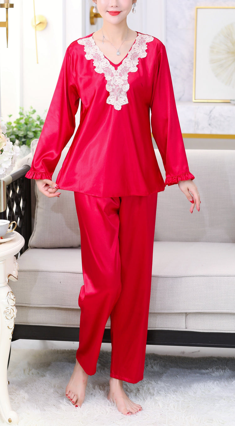 Classy Floral Lace Satin Pajamas #79001