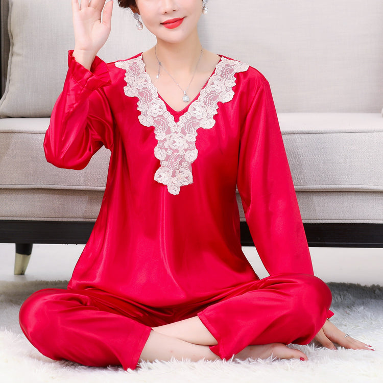 Classy Floral Lace Satin Pajamas #79001