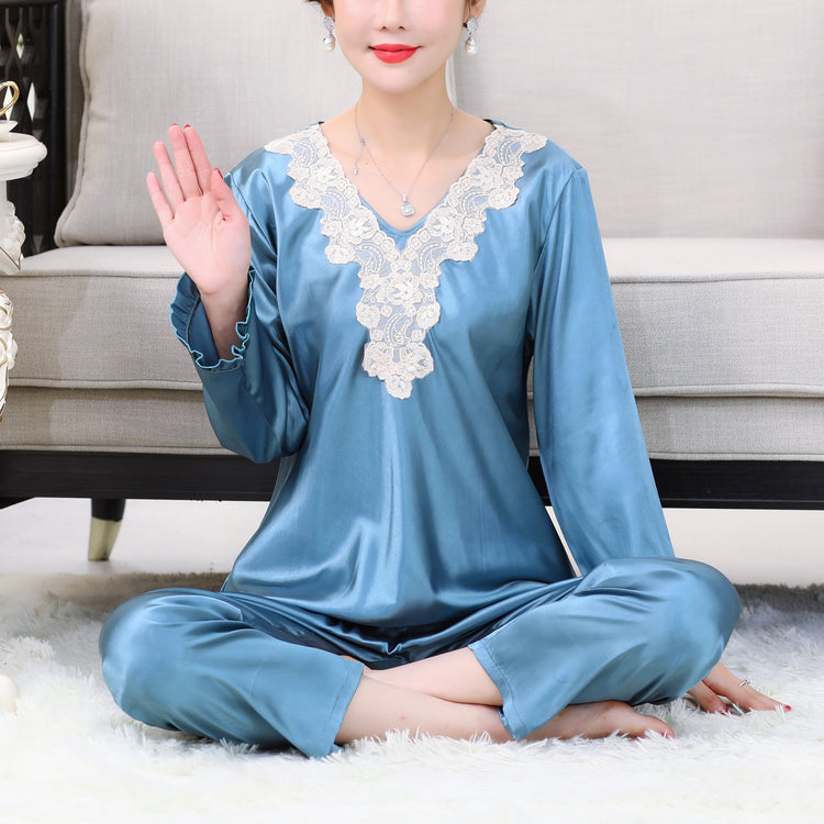 Classy Floral Lace Satin Pajamas #79001