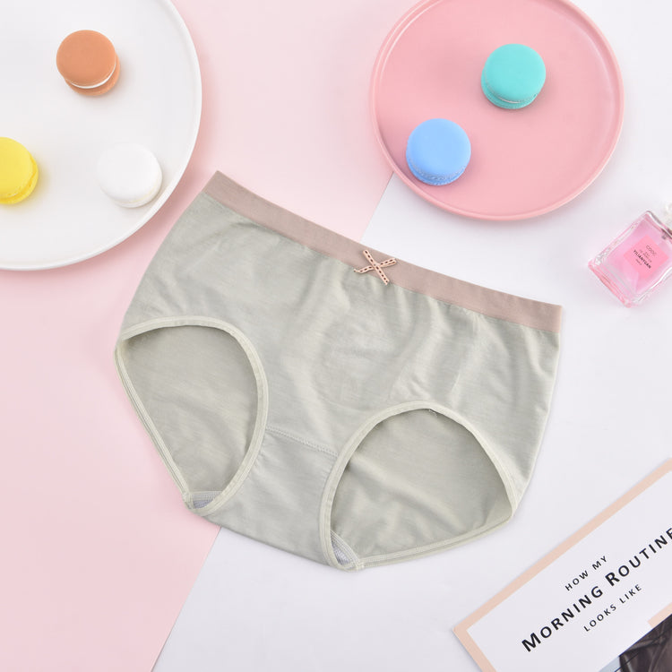 女性的棉内裤 - 透气两种色调的内裤，可爱丝带＃6909