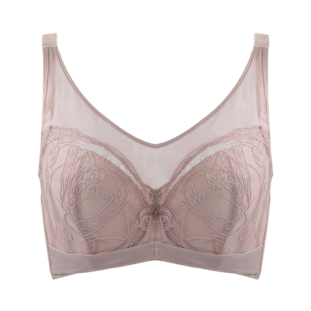 Back view of black wireless contour bra highlighting U-shaped design and hook closure