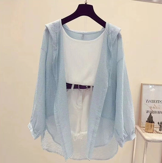 UPF 50+ Striped Hooded Sun Protection Cardigan | Bradoria