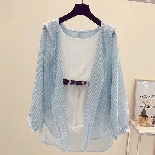 UPF 50+ Striped Hooded Sun Protection Cardigan | Bradoria